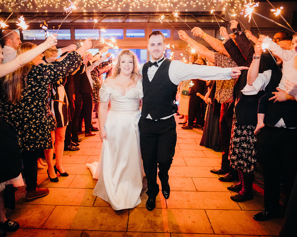 Wedding sparklers at night, exeter.
